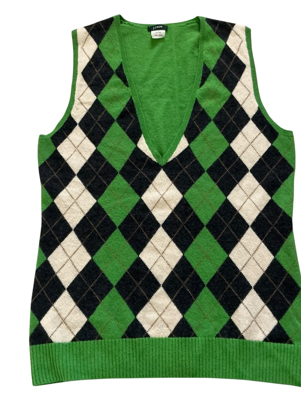 J.crew argyle sweater vest wool,cashmere ,rabbit hair angora green beige size M